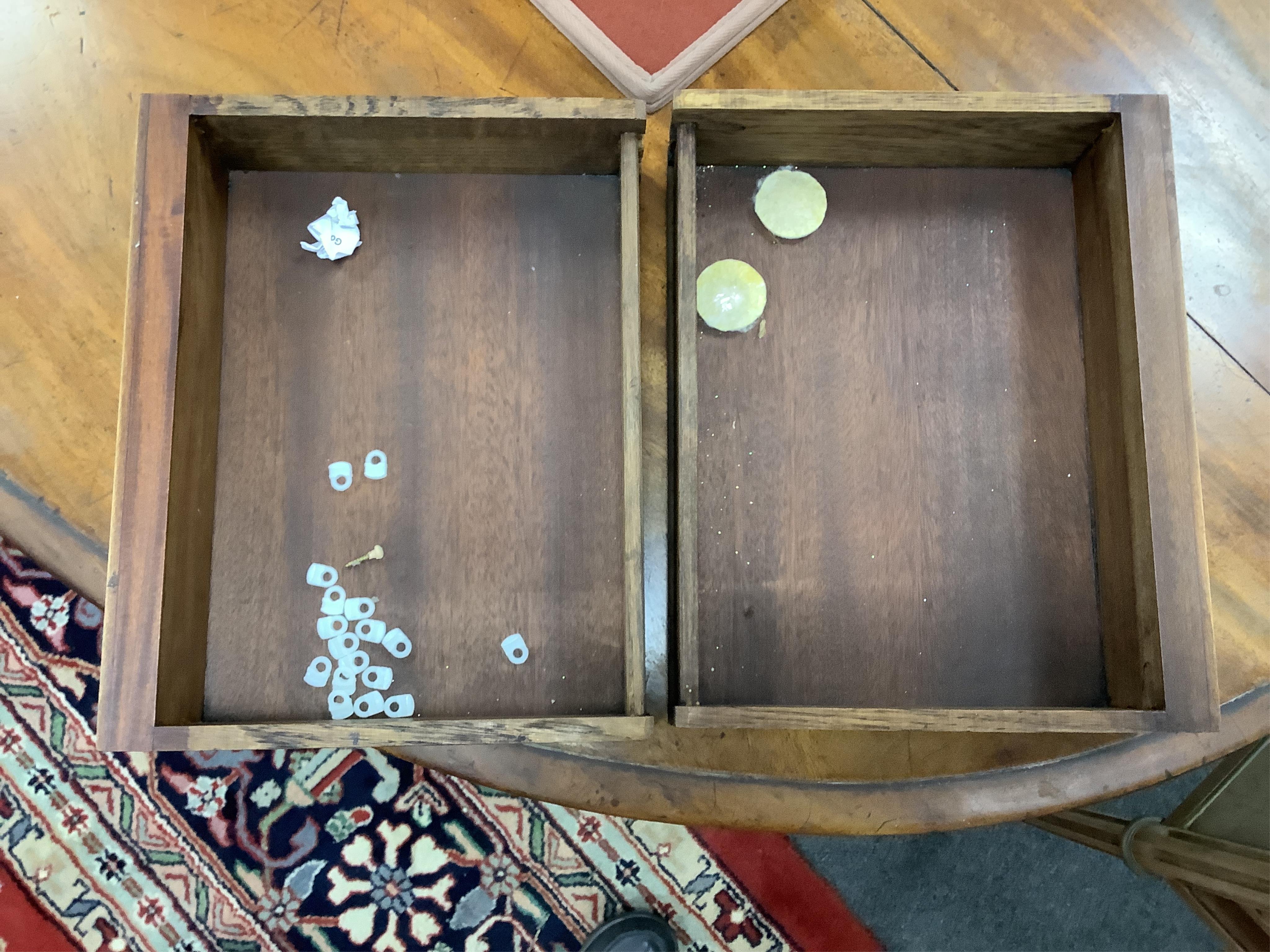 A pair of French brass mounted mahogany marble topped two drawer bedside chests, width 38cm, depth 30cm, height 68cm